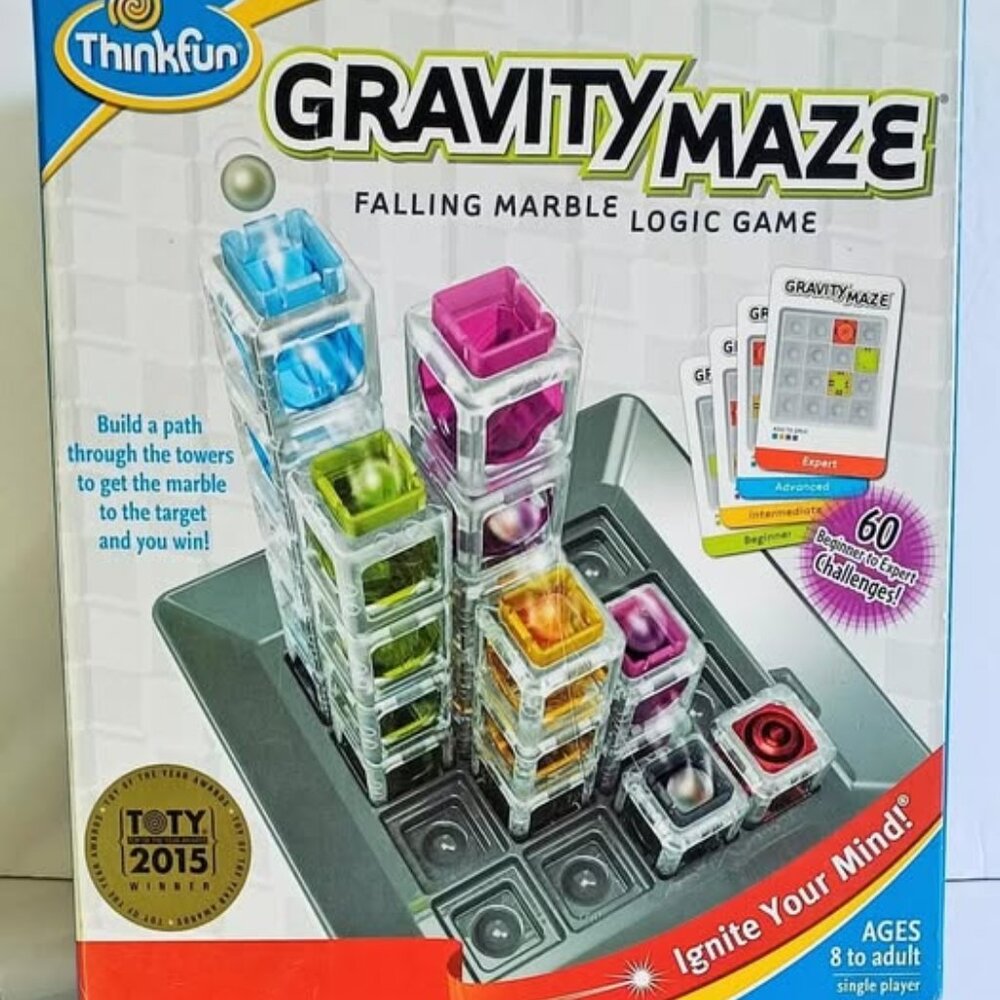 ThinkFun Gravity Maze Falling Marble Logic Board Game Single Player Complete